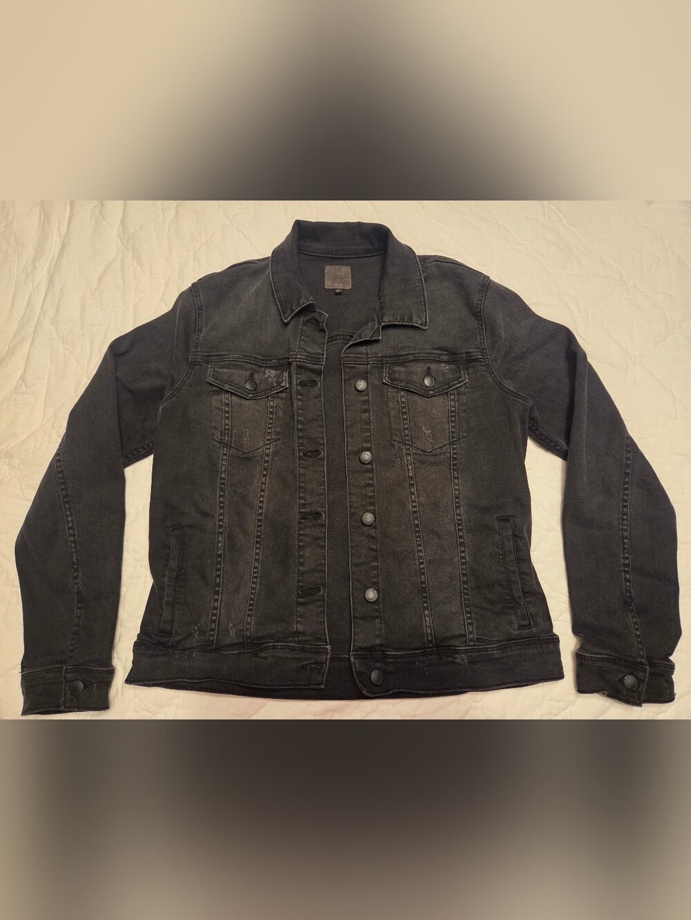 Joe’s Jeans Women’s Black Stretch Denim Trucker Jacket Distressed Size Large L